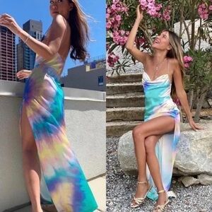 Retrofete | Marlene 100% Silk Tie Dye Gown 🩵🩷 sz Medium